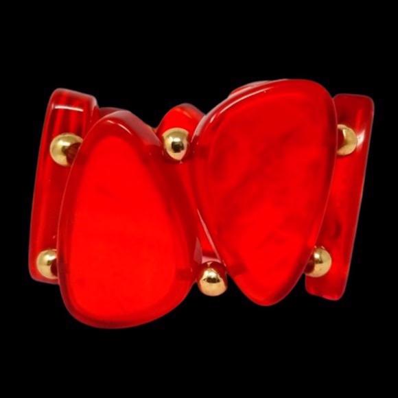 Macy Red & Gold Bead Stretch Bracelet Fun Design Style & Co New in Original Box - Picture 2 of 4